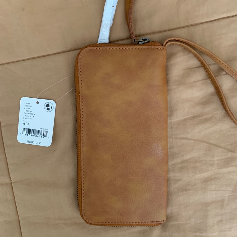 Free People Tan Leather Wristlet Wallet